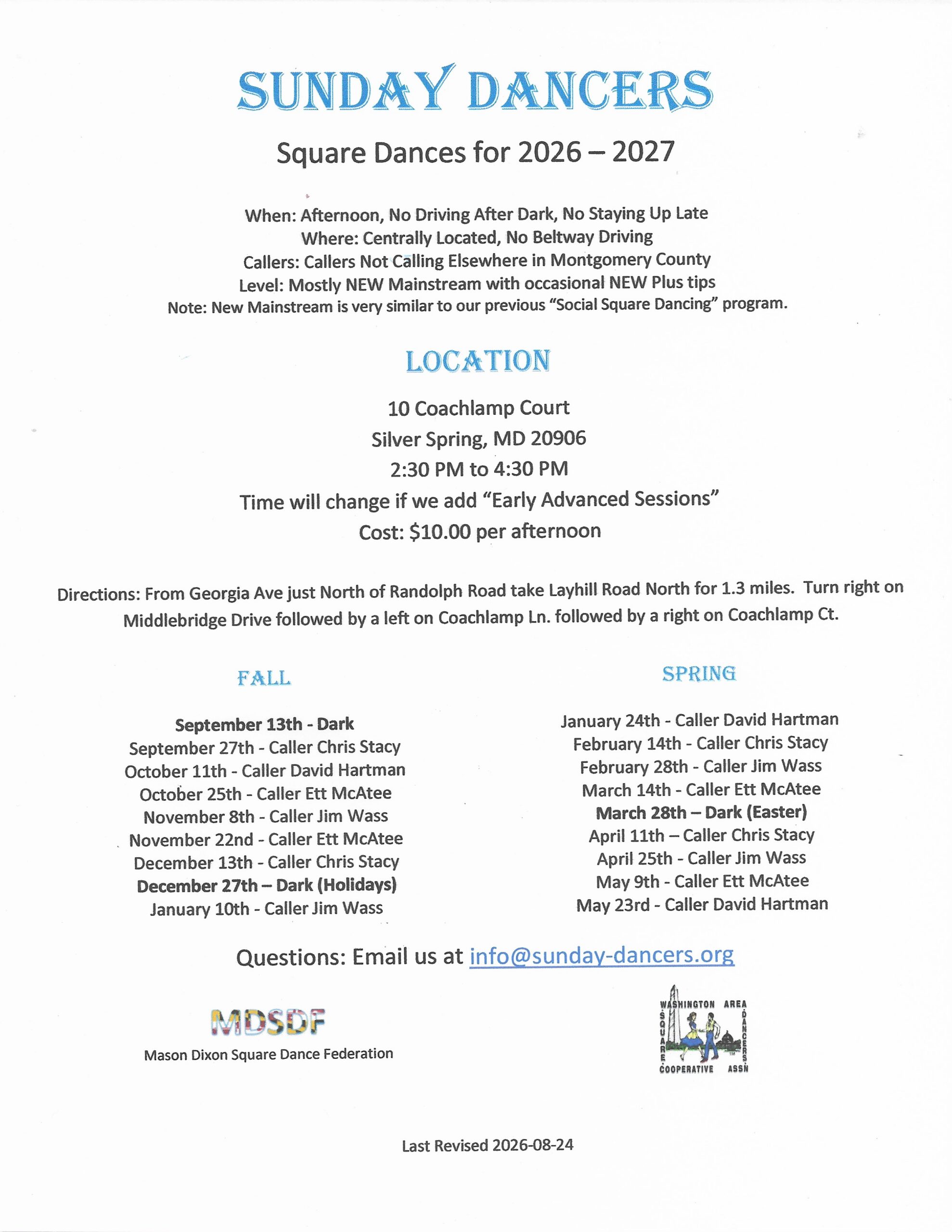 2026-2027 Sunday Dance flyer